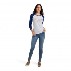 Ariat Womens Varsity Long Sleee T Shirt (Estate Blue/Heather Grey)