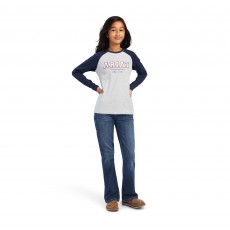 Ariat Youth Varsity Long Sleeve T Shirt (Navy/Heather Grey)