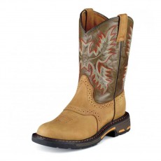 Ariat Youth Workhog Western Boots (Aged Bark/Army Green)