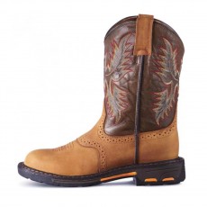 Ariat Youth Workhog Western Boots (Aged Bark/Army Green)