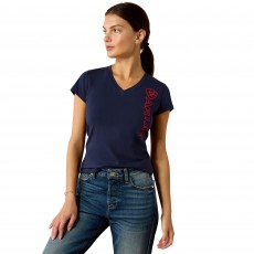 Ariat Womens Vertical Logo Short Sleeve T Shirt (Team Navy/Red)