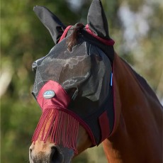 Weatherbeeta ComFiTec Fine Mesh Fly Mask With Ears & Tassels (Black/Burgundy) Weatherbeeta ComFiTec Fine Mesh Fly Mask With Ears & Tassels (Black/Burgundy)