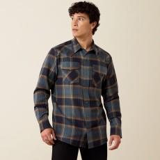 Ariat Mens Retro Harbert Fitted Long Sleeve Snap Shirt (Inkwell Plaid)