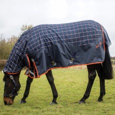 Mark Todd Mediumweight Combo Turnout Rug Plaid (Navy, Orange & Beige)