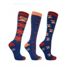 Hy Fraser the Fox Socks 3pk (Navy, Red & Orange)
