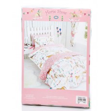 Horse Printed Duvet Set Single (White & Pink)