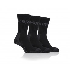 Jeep Mens Luxury Cushion Boot Socks (Black/Grey) 3 Pack