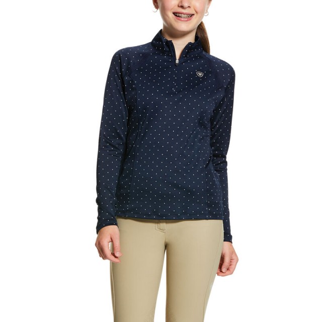 Ariat Girl's Sunstopper 2.0 1/4 Zip Base Layer (Navy Dot)