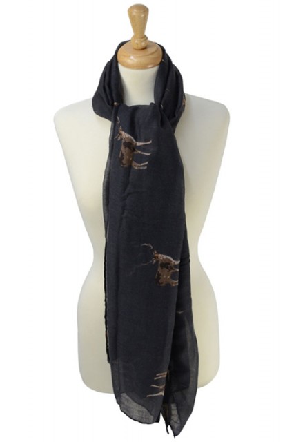 HyFASHION Stag Print Scarf (Charcoal)