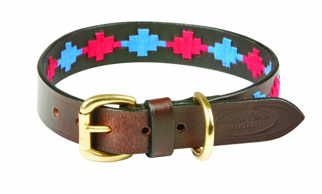 Weatherbeeta Polo Leather Dog Collar (Beaufort Brown/Pink/Blue)