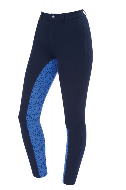 Saxon Warm Up Cotton Euro Seat Jodhpurs II (Navy/Blue Horseshoe Print)