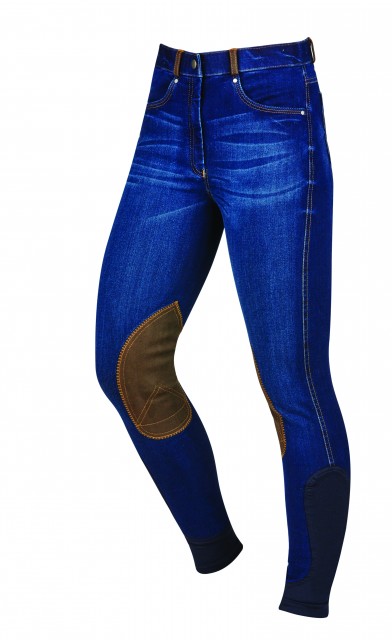 Dublin Ladies Shona Knee Patch Denim Breeches (Blue Denim/Navy)