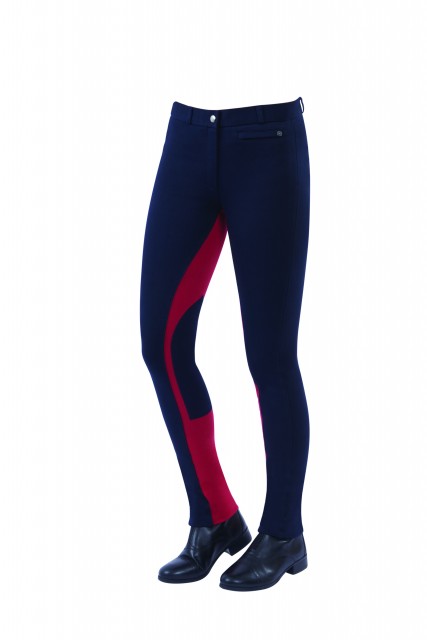 Dublin Ladies Supa-Fit Euro Seat Zip Up Jodhpurs (Navy/Red)