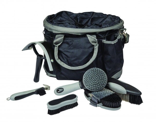 Roma Deluxe 6 Piece Grooming Bag (Black/Silver)