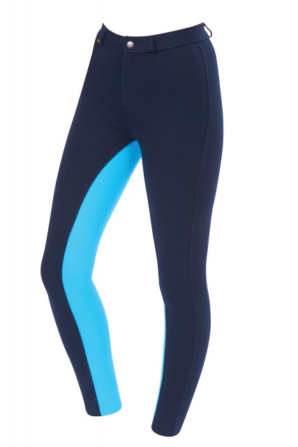 Saxon - Childs - Warm Up Cotton Euro Seat Jodhpurs II (Navy/Aqua)