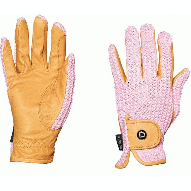 Dublin Adults Crochet Riding Gloves (Natural/Pink)