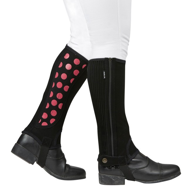 Dublin Childs Easy-Care Spot Print Half Chap (Black/Pink)