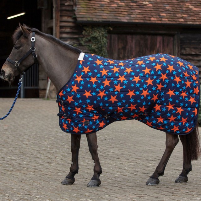 Mark Todd Medium Weight Pony Stable Rug (Navy/Orange Stars)