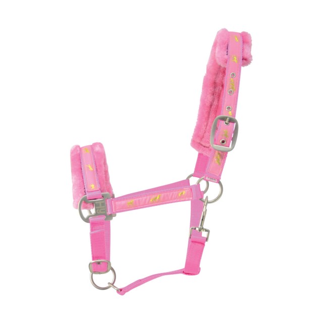 Hy Horse Print Faux Fur Padded Head Collar (Pink)