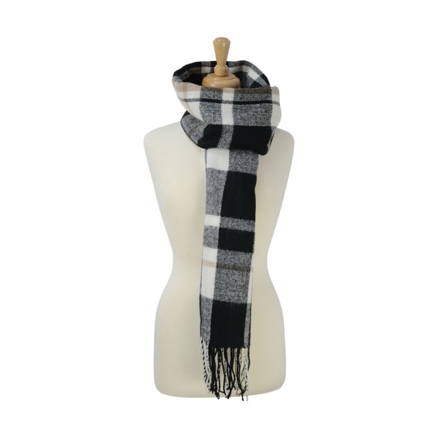 HyFASHION Ladies Supersoft Tartan Scarf (Black/White/Grey)