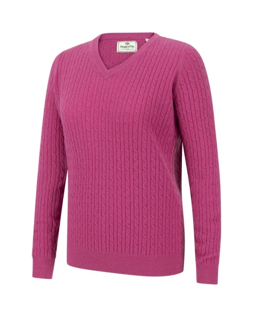 Hoggs of Fife Ladies Lauder Cable Pullover (Cerise)