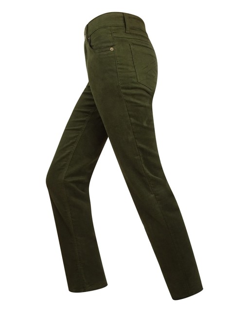 Hoggs of Fife Ladies Straight Leg Stretch Moleskin Jeans (Dark Olive)