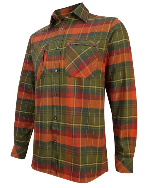 Hoggs of Fife Men's Countrysport Luxury Hunting Shirt (Green/Orange)
