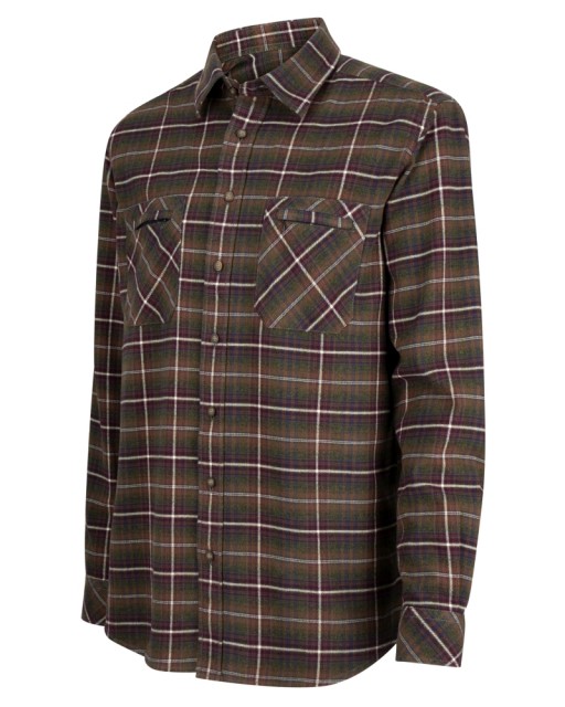 Hoggs of Fife Men's Countrysport Luxury Hunting Shirt (Olive/Wine)