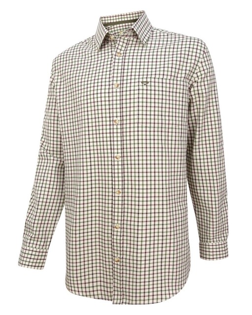 Hoggs of Fife Men's Falkland Herringbone Twill Shirt (Green/Wine)