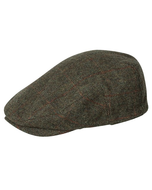 Hoggs of Fife Men's Harewood Lambswool Tweed Waterproof Cap (Dark Green Herringbone/Red Overcheck)