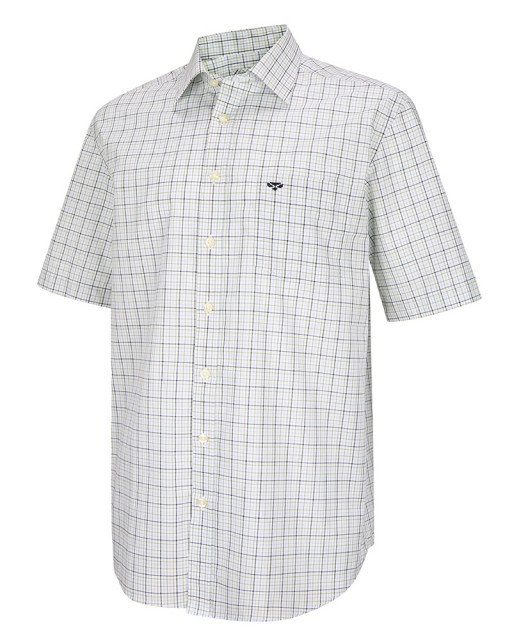 Hoggs of Fife Men's Muirfield Short Sleeve Shirt (Olive/Blue Check)