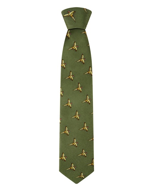Hoggs of Fife Men's Silk Country Tie (Green - Flying Pheasants)