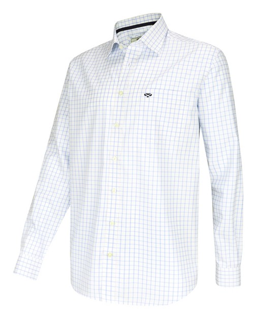 Hoggs of Fife Men's Turnberry Twill Cotton Shirt (White/Light Blue Check)