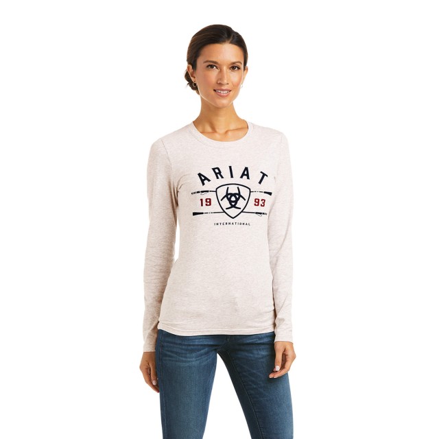 Ariat Women's International Logo Long Sleeve T-Shirt (Oatmeal Heather)