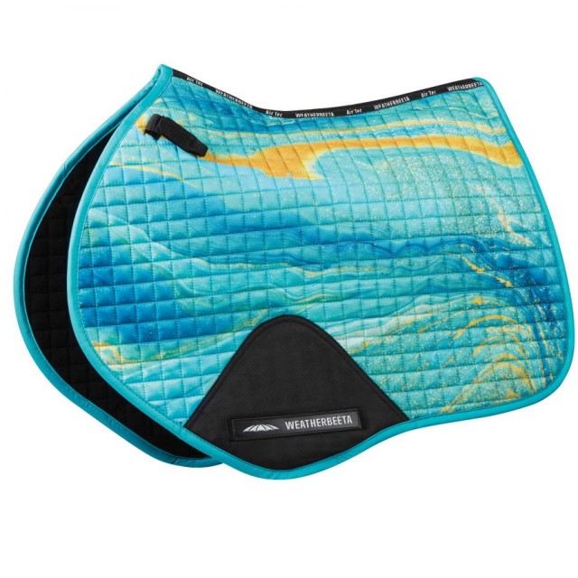 Weatherbeeta Prime Marble Jump Shaped Saddle Pad (Blue/Orange Swirl Marble Print)