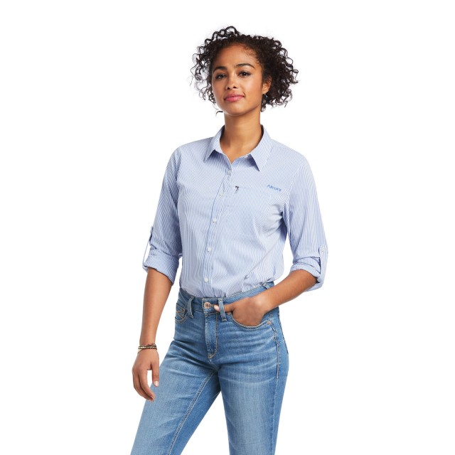 Ariat Women's VentTEK Stretch Shirt (Mazarine Blue/White Stripe)