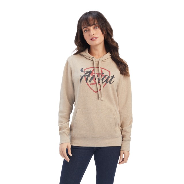 Ariat Womens Real Shield Logo Hoodie (Dark Oatmeal Heather)