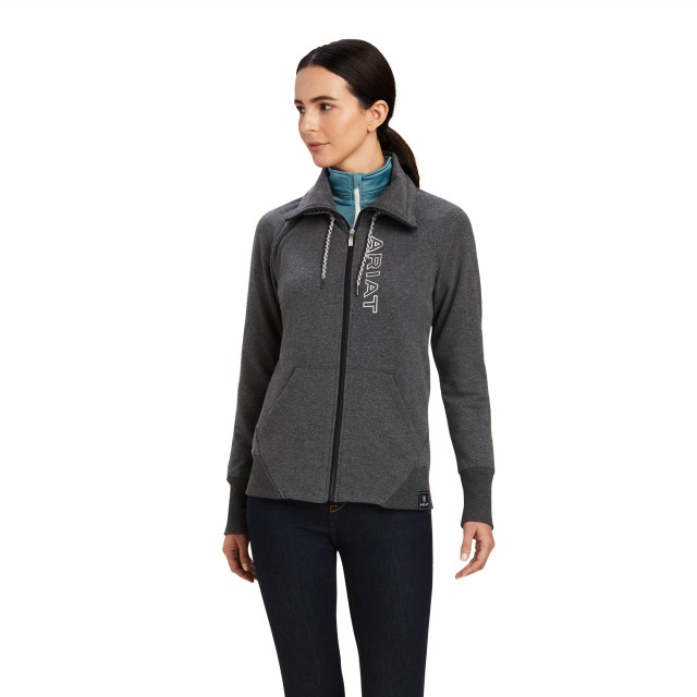 Ariat Womens Team Logo Full Zip Sweatshirt (Charcoal Grey)