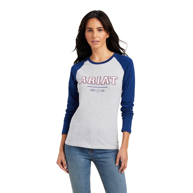 Ariat Womens Varsity Long Sleeve T Shirt (Estate Blue/Heather Grey)