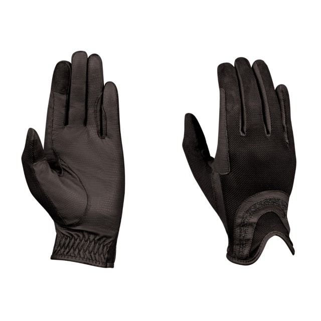 Dublin Pull On Glitter Mesh Back Riding Gloves (Black)