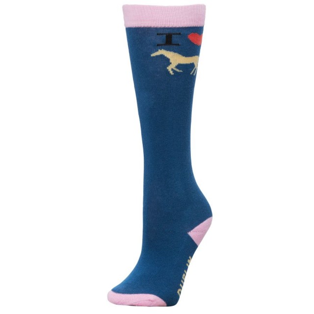 Dublin Childs Single Pack Socks (Blue I Love Horses)