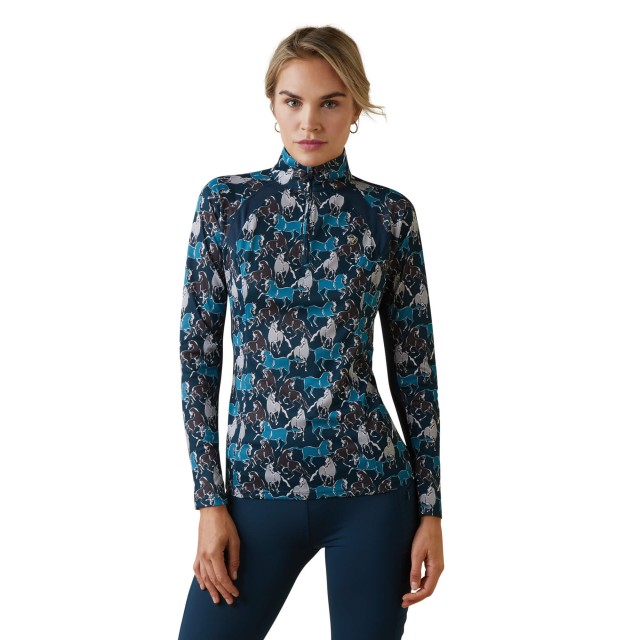 Ariat Womens Sunstopper 2.0 1/4 Zip Baselayer (Mosaic Blue Reflections Print)