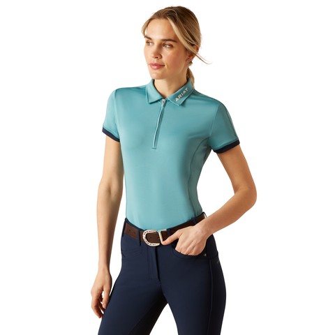 Ariat Womens Bandera 1/4 Zip Short Sleeve Polo (Britanny Blue)