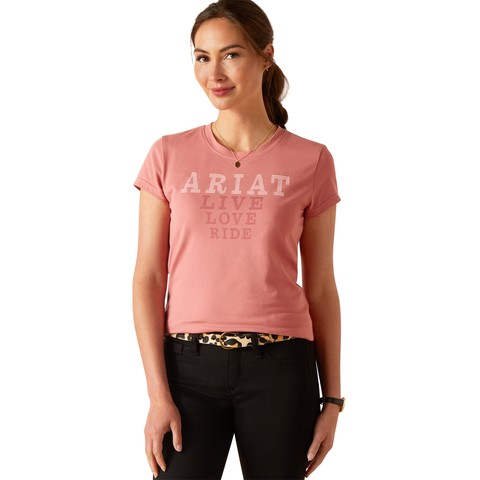 Ariat Womens Live Love Ride Short Sleeve T-Shirt (Dusty Rose)