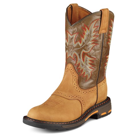 Ariat Youth Workhog Western Boots (Bark/Army Green)