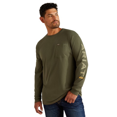 Ariat Men's Rebar Cotton Strong Standard Logo Pocket T-Shirt (Grape Leaf/Dried Herb)
