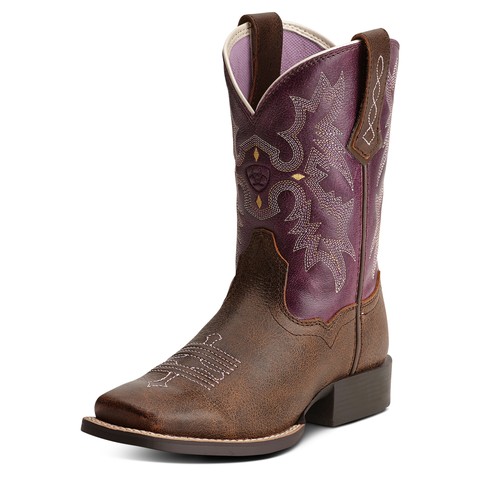 Ariat Youth Tombstone Square Toe Western (Vintage Bomber/Plum)