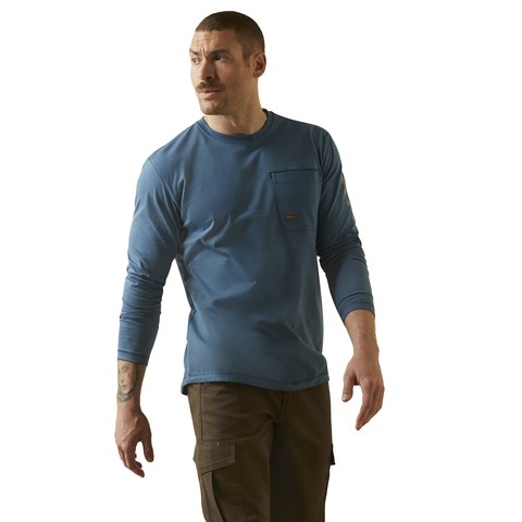 Ariat Men's Rebar Workman Logo Long Sleeve T-Shirt (Indian Teal/Tigers Eye)