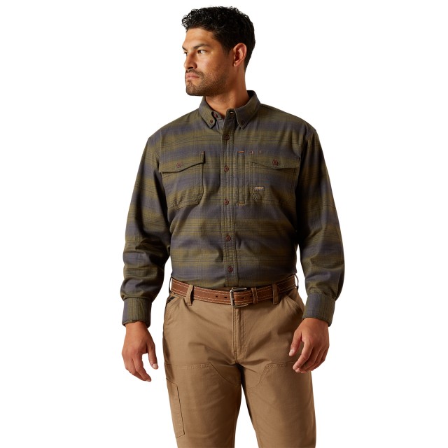 Ariat Mens Rebar Flannel Durastretch Work Shirt  (Burnt Olive)