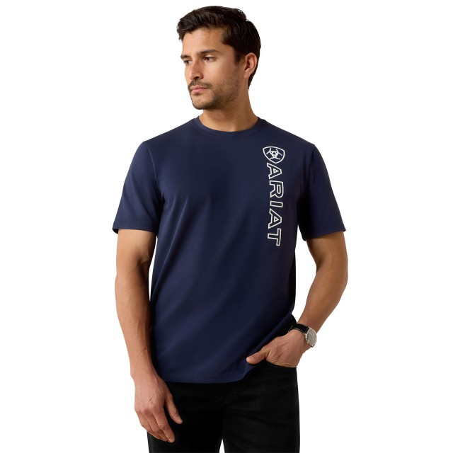 Ariat Mens Vertical Logo Short Sleeve T Shirt (Navy)
